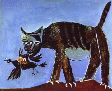 抽象的かつ装飾的 Painting - 傷ついた鳥と猫 1939 キュビスト